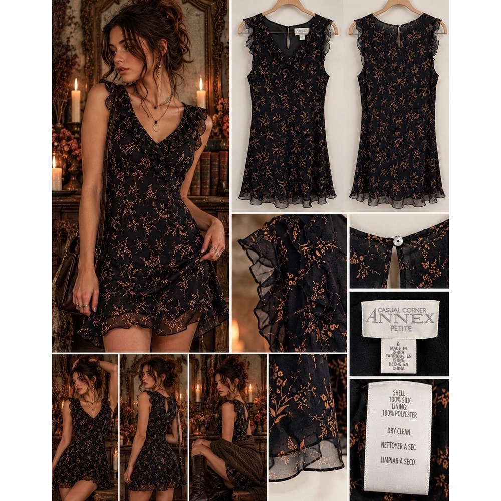Silk Mini Dress 6P Y2K Whimsigoth Dark Coquette Floral 90s Witchy Dark Academia